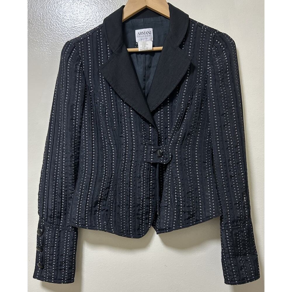 Armani Collezioni Italy Women’s Black Pinstripe Fitted Blazer Jacket - Size 2